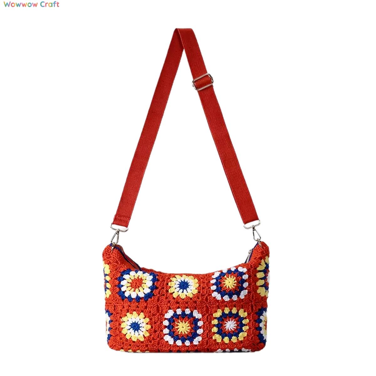 Shoulder Bags,Crossbodies,Crochet Bags,Crochet Granny Square Flower Block Crossbody Bag - Crocheted Shoulder Bag